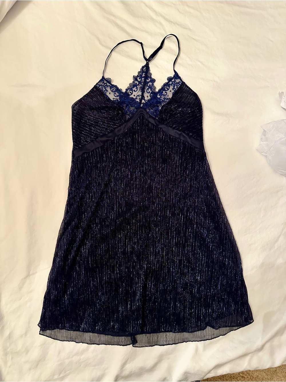 Navy Sparkle Lace-Accent Chemise Slip